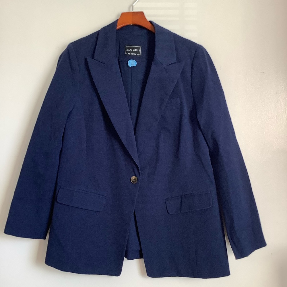 Eloquii Premiere Blue One Button Career Blazer Jacket Size 14 - Picture 11 of 15